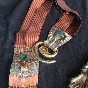 Pheasant / peacock feathered belt